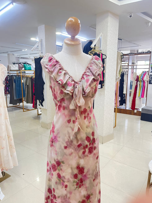 YIJA STUDIO Korean V neck Ruffled Design Slim Fit Dress